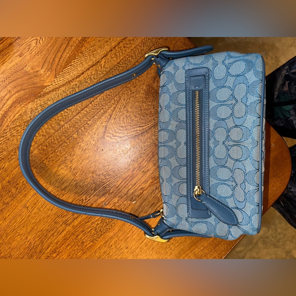 Used Coach Demi bag in signature jacquard blue